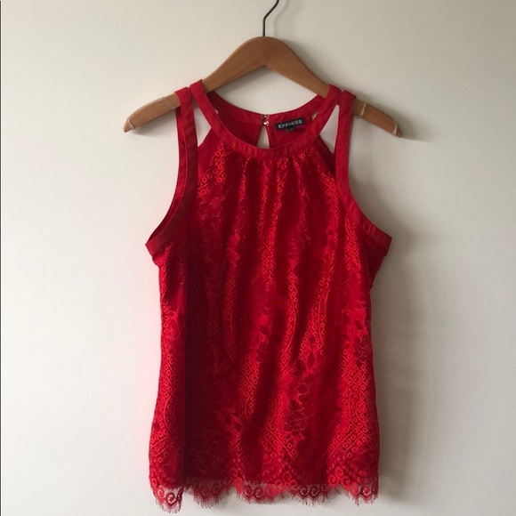 Express Red lace tank top size M - Picture 1 of 3